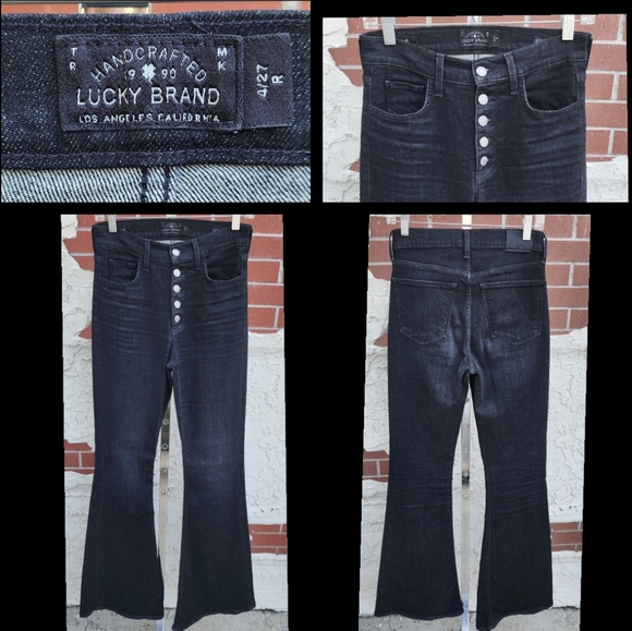 4/27 tall 26x34 LUCKY BRAND stretch black high rise button jean THE BELL FLARE - Picture 1 of 13